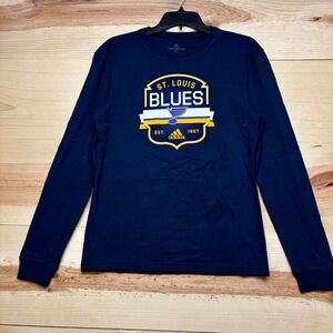 St Louis Blues Shirt Small Blue Long Sleeve Adidas NHL Hockey Mens